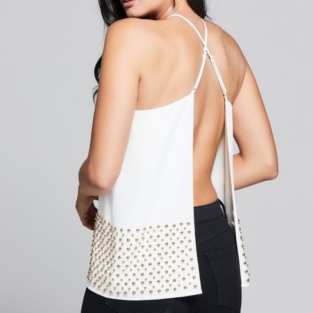 Backless Halter Top with Beaded Trim